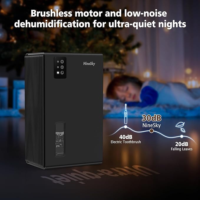 NineSky Dehumidifiers for Home, 95 OZ Water Tank, (1000 sq.ft) Dehumidifiers for Bathroom Bedroom Basement with Auto Shut Off,7 Colors LED Light(Black)
