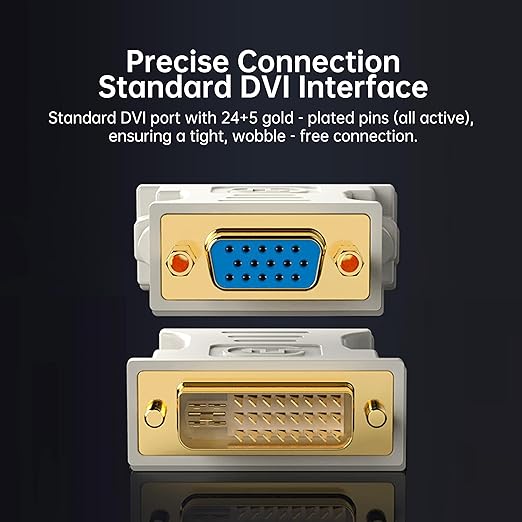 DVI to VGA Adapter (DVI-I 24+5 Pin Male to VGA Female) – Gold-Plated Connector for PC, Laptop, GPU, Projector