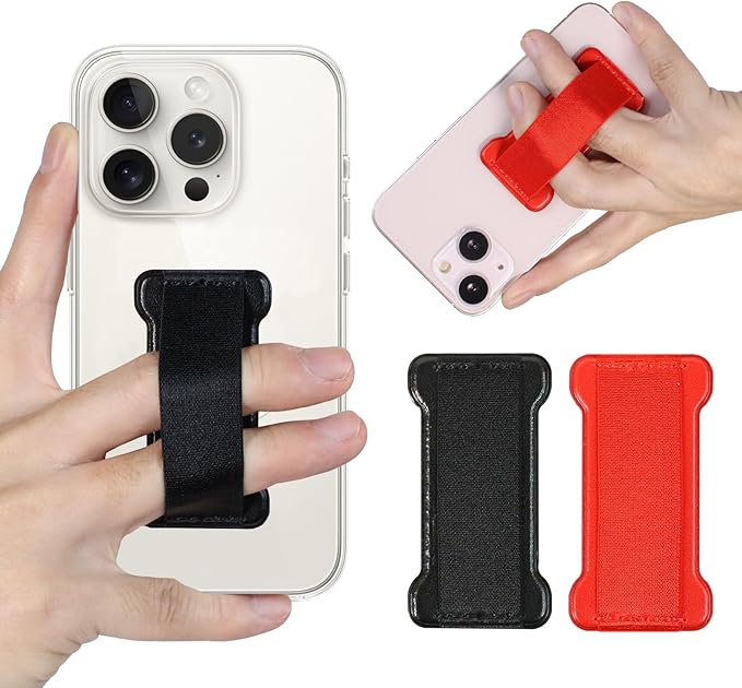 Phone Grip Strap Holder for Hand, Universal Finger Strap Phone Holder, Finger Loop Selfie Grip Compatible with Most Smartphones (Black Red) - 2Pack