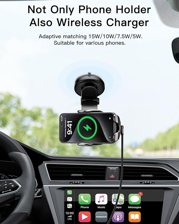 Wireless Car Charger, ESSAGER 15W Fast Charging Car Phone Holder Mount Auto Clamping Cell Phone Stand for iPhone 15 14 13 12 11 Pro Max, Samsung Galaxy S23 S22 S21