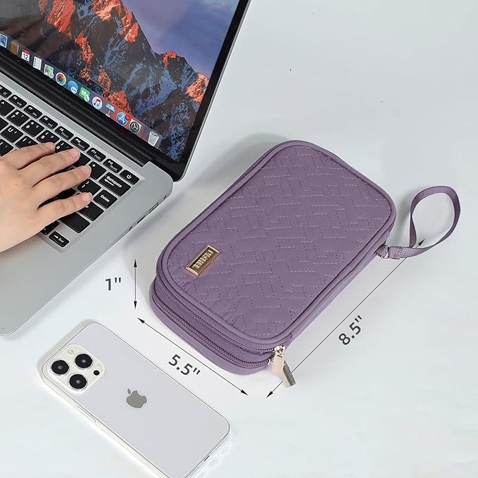 NISHEL Travel Cord Organizer Case, Double Layers Tech Electronic Bag, Essentials for Charger, Cable, Phone, Flash drive, Purple