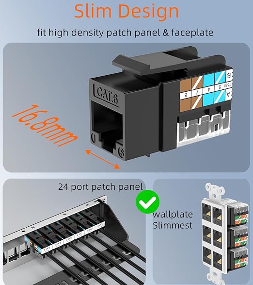 Rapink RJ45 Keystone Jack Cat6 10G Support, Keystone Jacks UTP 25 Pack for Wall Plate and Patch Panel, Rj45 Keystone 90 Degree Black Color for Cat6, Cat5e, Cat5 Cabling