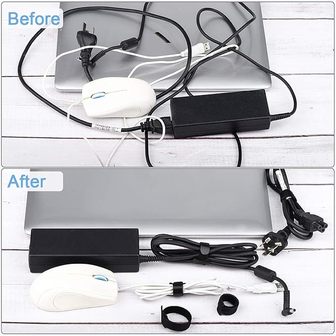 60 PCS 6 Inches Reusable Cable Ties, Adjustable Cord Straps Wire Organizer Cord Wrap and Hook Loop Cable Management