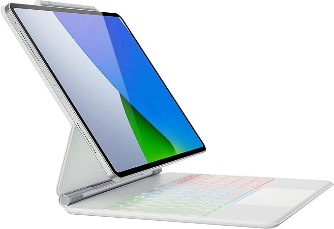 doqo Keyboard case for iPad Air 13 (M2) 2024/(M3) 2025 and iPad Pro 12.9(6th,5th,4th,3rd Gen),Magic Keyboard case with Multi-Trackpad for iPad Air 13,Pro 12.9 2018~2022 Slim 7 Color Backlit White