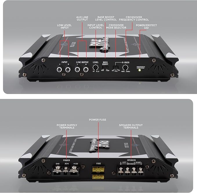 Pyle 2 Channel Car Stereo Amplifier- 1400W Dual Channel Bridgeable High Power MOSFET Audio Sound Auto Small Speaker Amp w/ Crossover, Bass Boost Control, Gold Plated RCA Input Output, Black - PLA2200