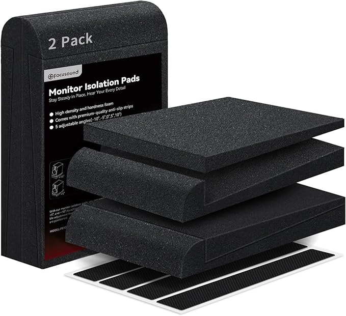 Focusound Studio Monitor Isolation Pads for 3-4.5 Inches Monitors, 2 Pack High Density Acoustic Speaker Isolation Pads Foam