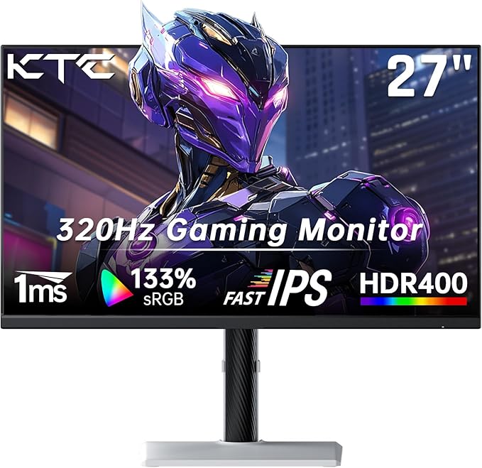 KTC Monitor 27-inch White Gaming Monitor WQHD (2560x1440) Fast IPS, 300Hz (Supports 320Hz via Overclocking) 1ms 144% sRGB High Brightness 450cd/㎡, Low Blue Light, Flicker-Free, 2 x HDMI, 1 x DP H27E6