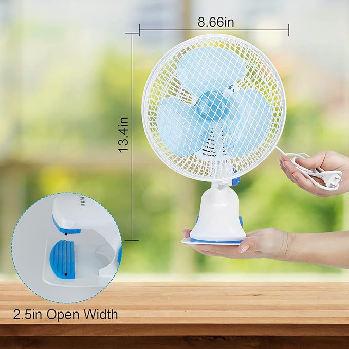 8-Inch Clip on Fan, 2 Speed Convertible Desk Fan with Strong Clamp, Tilting and Shaking with Strong Airflow, Quite, Powerful Clip Fa n on Bed and Desk for Home Office Dorm with 3.94FT Cable Cord
