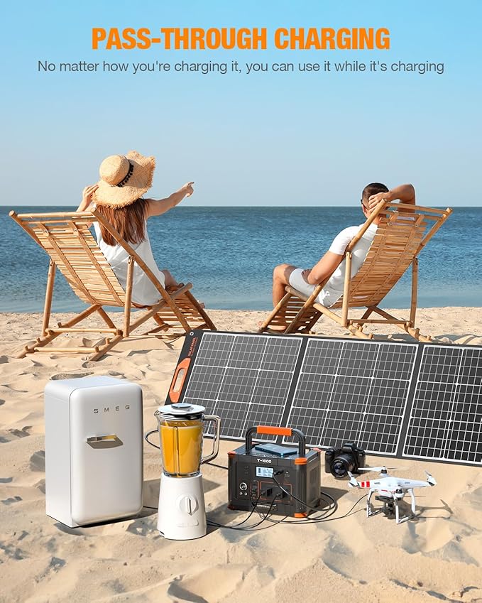 GRECELL 999Wh Solar Generator 1000W, Portable Power Station with 60W USB-C PD Output, 110V Pure Sine Wave AC Outlet Backup Lithium Battery for Outdoors Camping Travel Hunting Home (Peak 2000W)