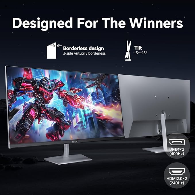 KTC 24.5 inch 400Hz 240Hz Gaming Monitor | Fast IPS 1ms | FHD 1080P Monitor | HDR 400 128% sRGB | HDMI x2, DP x2 |Tilt Adjustability Silver-Gray VESA 360Hz Monitors H25X7