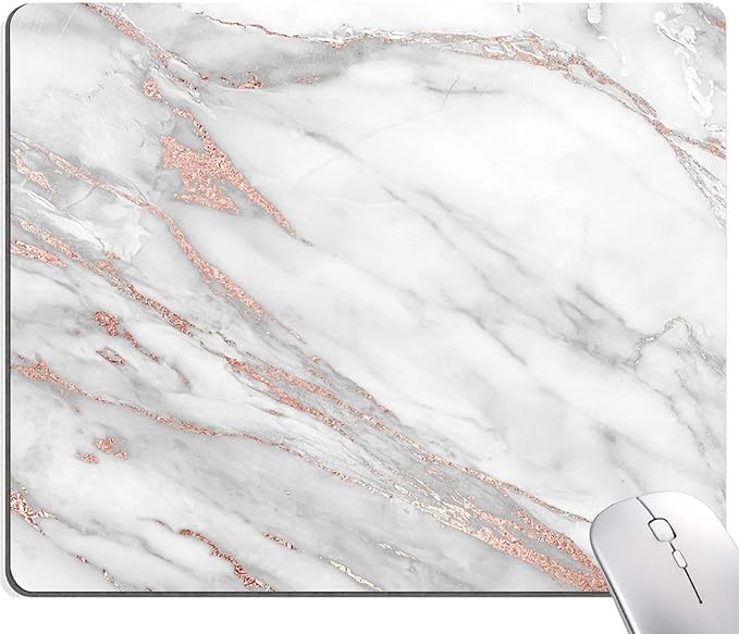 Mouse Pad, Marble Mouse Pad, Premium-Textured Mouse Mat Square Waterproof Non-Slip Rubber Base Computer Mousepads for Office Laptop Desk, Gray Rose Gold Marbling