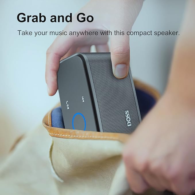 DOSS SoundBox Touch Wireless Bluetooth Speaker with 12W HD Sound and Bass, IPX5 Water-Resistant, 20H Playtime, Handsfree, Portable for Office, Home, Outdoor, Travel- Grey