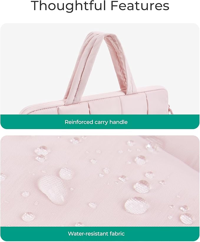 BAGSMART 13-14 Inch Laptop Case, Portable Puffy Laptop Sleeve with Handle, Compatible with MacBook Air/Pro 13.3 13.6 Inch M4 M3 M2 M1, Computer Sleeve Fitted with Dell,HP, Pink