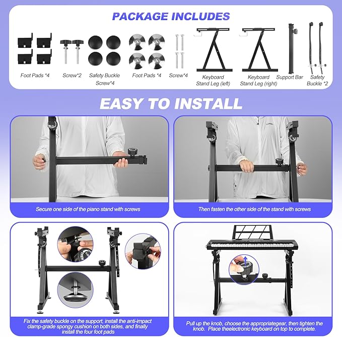 Keyboard Stand Piano Duty Stand Z Style Adjustable Keyboard Holder Piano Keyboard Stand Fits 54, 61 And 88 Keys Electric Keyboards Digital Pianos