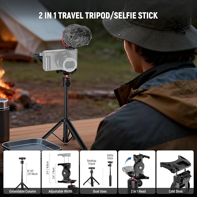 NEEWER Basics PA050 Vlogging Kit for iPhone Android Phone for YouTube TikTok Streaming Video Recording, Selfie Stick Tripod + Microphone + LED Fill Light, Youtuber Starter Content Creator Essentials