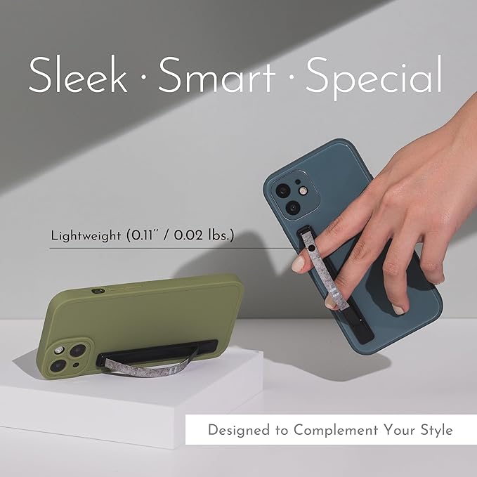 Phone Grip, Ultra Thin Cell Phone Grips Finger Holder Kickstand for Back of Phone, Loopy Case Swappable for Smartphones Wireless Chargers Car Mounts - SleekGrip Essential