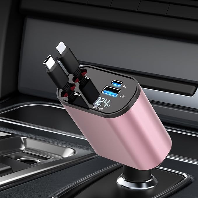 Retractable Car Charger, 4 in 1 Fast Charging 69W Cigarette Lighter Adapter Compatible with iPhone 16,Retractable Phone Charger Compatible with iPhone 16 15 14 13 12 11 Pro Max,Galaxy S25 S24,Pixel 9