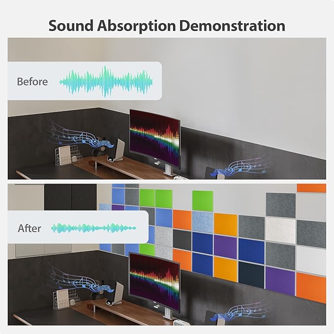 12 Pack Acoustic Panels Self Adhesive Sound Proof Foam, High Density Sound Acoustic Panel, 16X12X0.4 Inch 4:3 Rectangle Panels in Home, Office, Reccording Room, Studio, more(Orange-Red)
