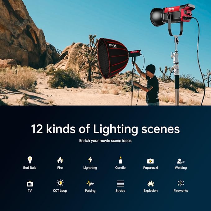 GVM Great Video Maker 200W Video Light Kit, LED Video Light Studio, Bluetooth Mesh Network/DMX Control, 45400lux/1m Continuous Lighting, 12 Lighting Effects, 2700K-6800K