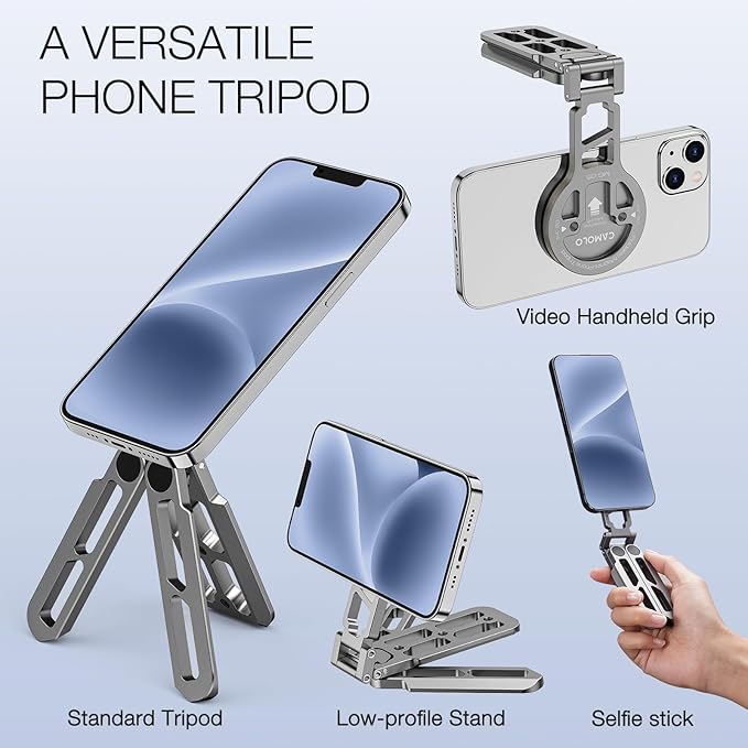 Magnetic Pocket Phone Tripod Foldable Compatible with Magsafe for iPhone 15/14/13/12 Plus Pro Max Series, Upgrade Mini Cell Phone Tripod Mount Handle Smartphone Desk Stand Travel All in One