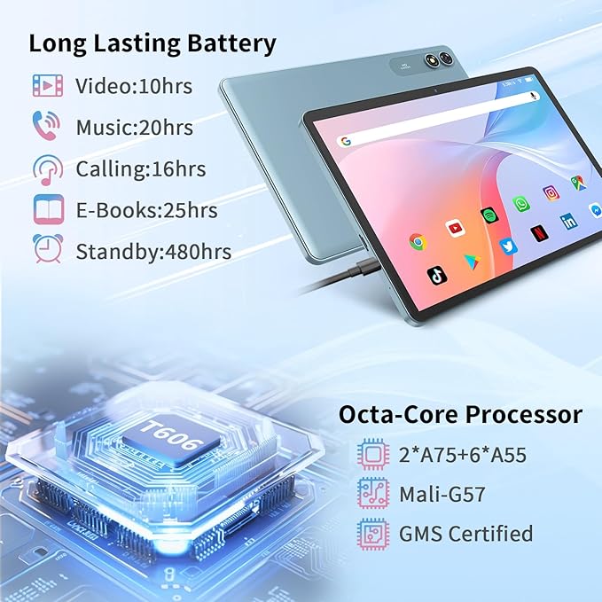 Android Tablet with Keyboard,10 inch Android 15 tablet, 24GB RAM 128GB ROM, 1TB Expand, Octa-Core, Widevine L1, 2.4G/5G WiFi, 8000mAh, Bluetooth, GMS, 2 in 1 Tablet with Case, Mouse, Stylus (Black)