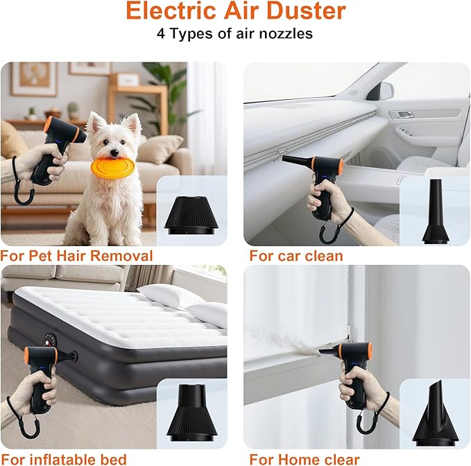 X117 Compressed Air Duster-150000RPM Super Power Electric Air Duster, 3-Gear Adjustable Mini Blower with Fast Charging, Dust Blower for Computer, Keyboard, House, Outdoor and Car