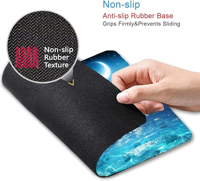Ocean and Moon Mouse Pad, Romantic Moon On Sea in Magic Night, Waterproof Non-Slip Rubber Base Mousepad, 9.5"x7.9"x0.12" Inch