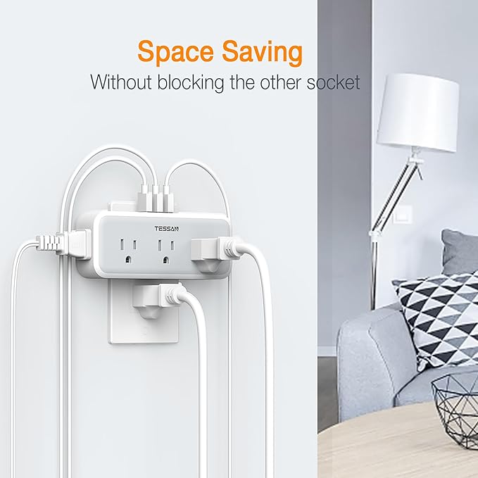 Multi Plug Outlet Splitter, TESSAN Wall Surge Protector 5 Outlet Extender 3 USB Charger Adapter, 3 Way Multiple Power Electrical Plug Expander