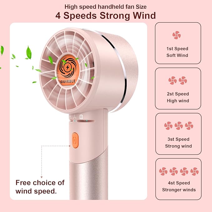 Handheld Fan,Portable Turbo Fan,Powerful Personal Fan(7000rpm High-Speed Motor,Battery Work 3-16 H),USB Rechargeable Mini Handheld Fan for Travel/Outdoor/Gift/Makeup (Rose Pink)