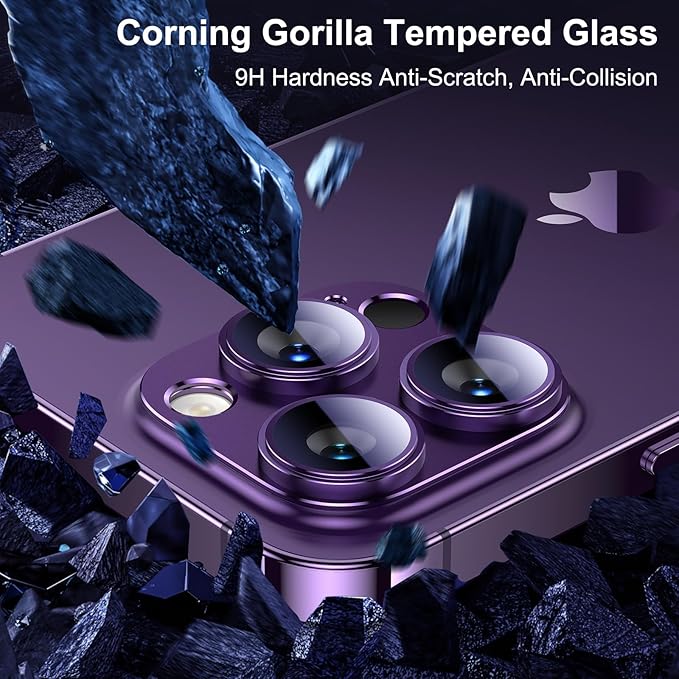 Esanik 2023 Upgrade 2 Pack for iPhone 14 Pro/iPhone 14 Pro Max Camera Lens Protector, Aluminum Alloy Metal matte Case Tempered Glass Camera Screen Cover, Scratch Resistant Case Friendly (Purple)