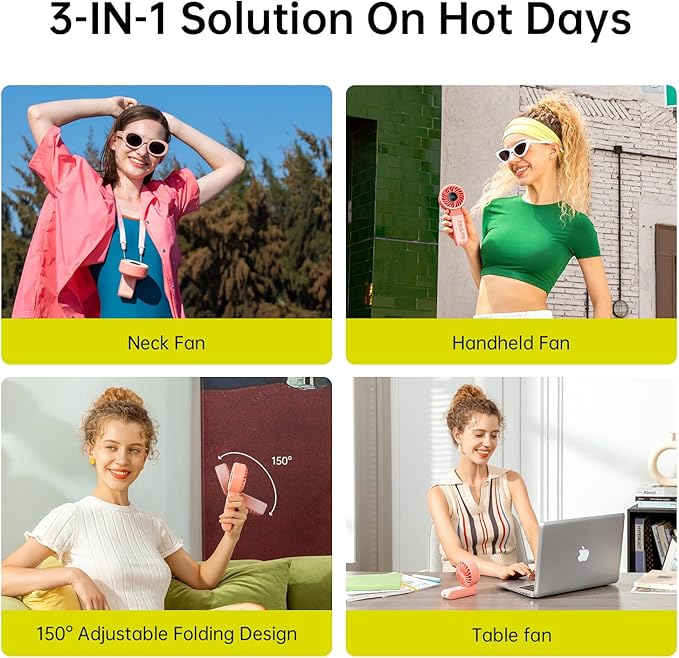 JISULIFE Handheld Fan Life7 – Ultimate Flexibility: High-Power Motor, LED Display, 19.5 Hrs Cooling, 5000mAh Rechargeable, 5-Speed, Foldable Design, 3-IN-1 Portable Fan for Travel Cruise Beach(Pink)
