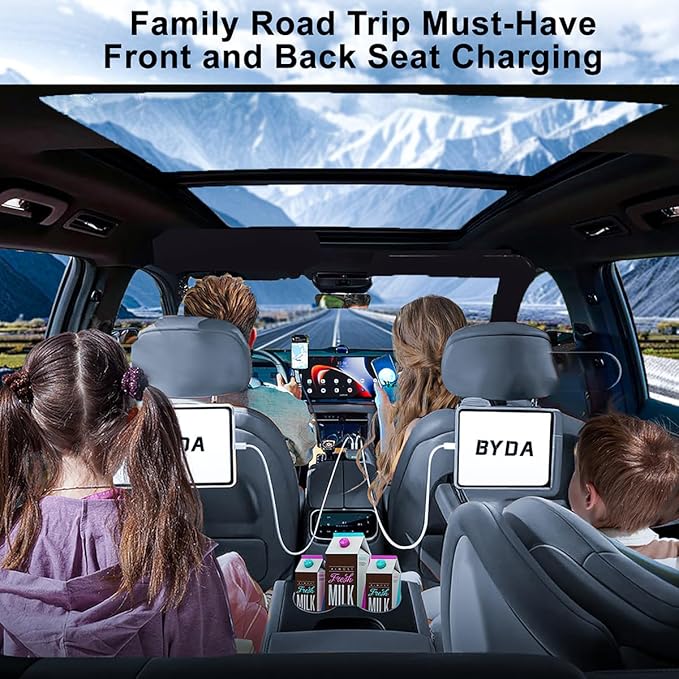 Fast Car Charger 4 in 1 Retractable Car Charger 69W with Starry Light,USB-C Fast Car Accessories,Compatible with All iPhones All Android Phones (GreyLightning+USB-C & PurpleLight)