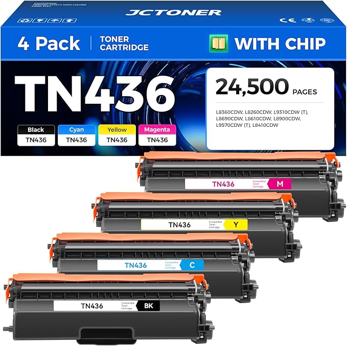 TN436 Toner Cartridge Set 4-Pack Replacement Compatible for Brother TN-436 TN433 TN431 MFC-L8900CDW MFC-L8690CDW HL-L8360CDW HL-L8260CDW MFC-L8610CDW MFC-L8905CDW MFC-L9570CDW HL-L8360CDWT Printer Ink