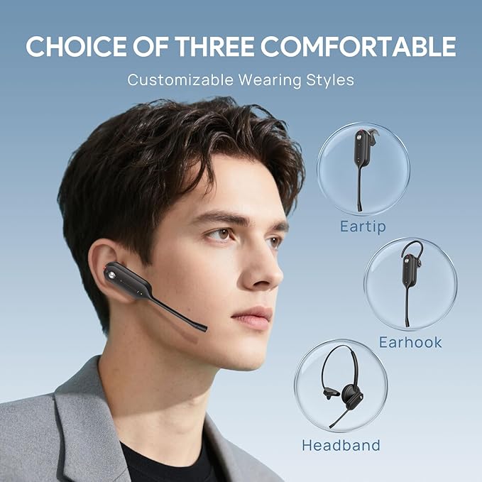 Yealink Wireless DECT Headset WH63 E2,Teams Certified,Single Ear (Mono) Convertible Headset,Connects to Desk Phone&Computer,Noise Canceling Microphone,3 Wearing Styles