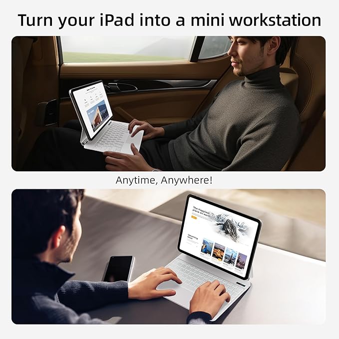 for iPad Air 13 inch case Keyboard M3 2025 & M2 2024,Magic Keyboard for iPad Pro 12.9 (6th,5th,4th,3rd Gen),Magnetic Attach,Multi-Gesture Trackpad,7-Color Backlit,Shortcut Keys,White