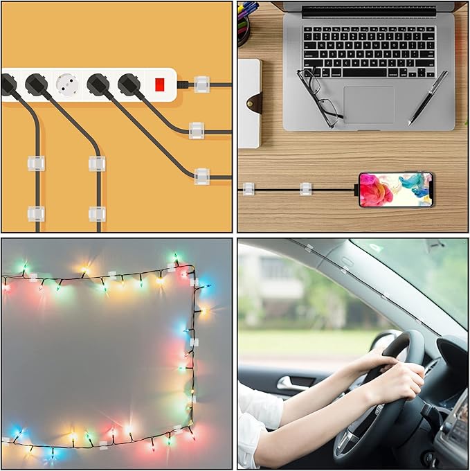 200 Pcs Cable Clips, Adhesive Cable Organizer Cord Holder Wire Clip Wire Management Self Adhesive Hooks Wire Holder for Office, Home(Transparent, 200PCS)