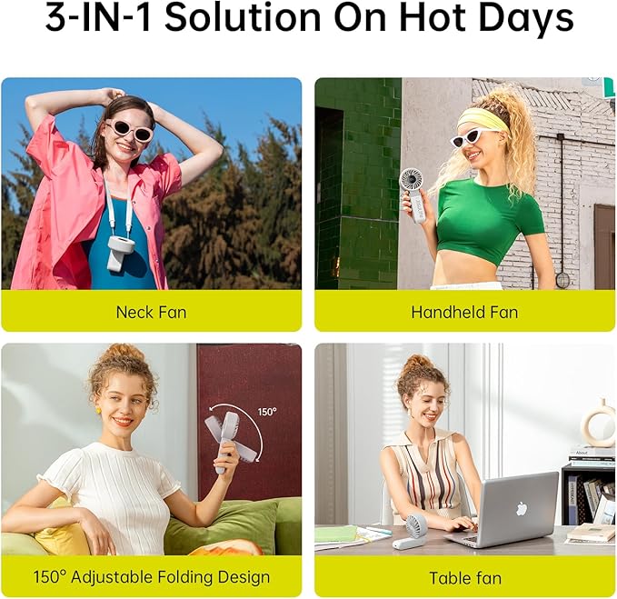 JISULIFE Handheld Fan Life7 – Ultimate Flexibility: High-Power Motor, LED Display, 3600mAh Rechargeable, 5-Speed, Foldable Design, 3-IN-1 Portable Hand/Desk/Neck Fan for Travel, Gift for Women (Grey)