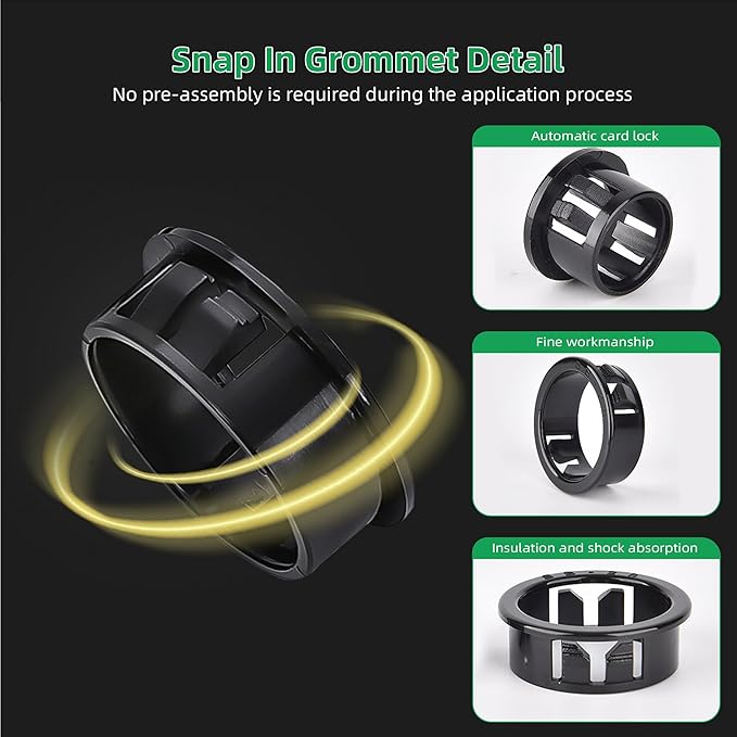 3/4"(19mm) Black Snap-in Knockout Insulating Bushing Grommets, Plastic Cable Hole Grommets for Wiring, Round Nylon Snap in Locking Electrical Wire Cord Hose & Tubing Bushings Grommets, 35pcs