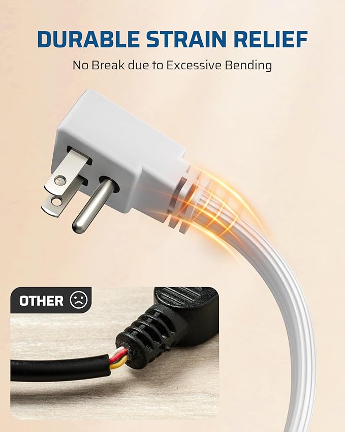 DEWENWILS Heavy Duty 6FT Extension Cord with 3-Prong Flat Plug, 15A/1875W 14/3 SPT-3 Flat Wire, Space Saving for Home Office Appliances & Electronics, ETL Listed, 2 Pack, White