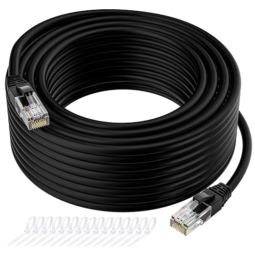 Cat5e Ethernet Cable 300 FT, Long Cat 5e Internet Cable, Black Snagless Patch Cord, Flexible, Network, LAN, PoE, Standard RJ45 Connector for PC, Server, Router, Modem, TV, PS5 - with 15 Cable Ties