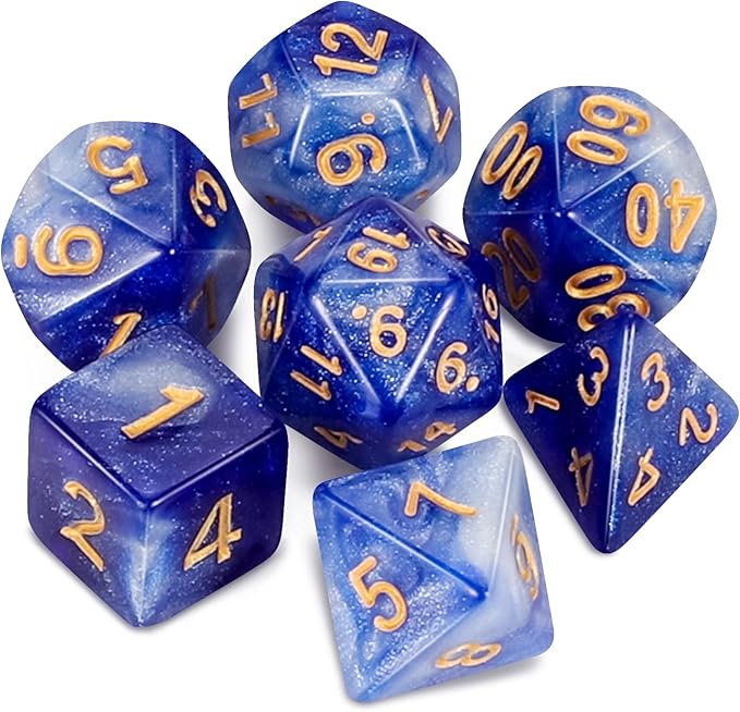 QMAY DND Dice Set -D&D Polyhedral Dice (7 Pcs) for Dungeons and Dragons (Deep Blue Sky)