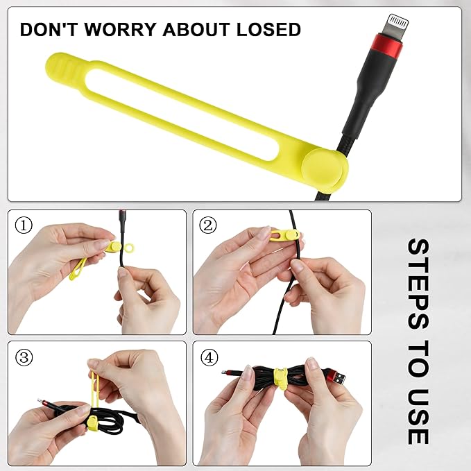 Nearockle 50Pcs Silicone Cable Ties Cord Organizer for Bundling Earphone, Phone Charger, Computer Cords, Reusable Cable Ties Wire Organizer in Home,Office,Kitchen,School (5 Colors)