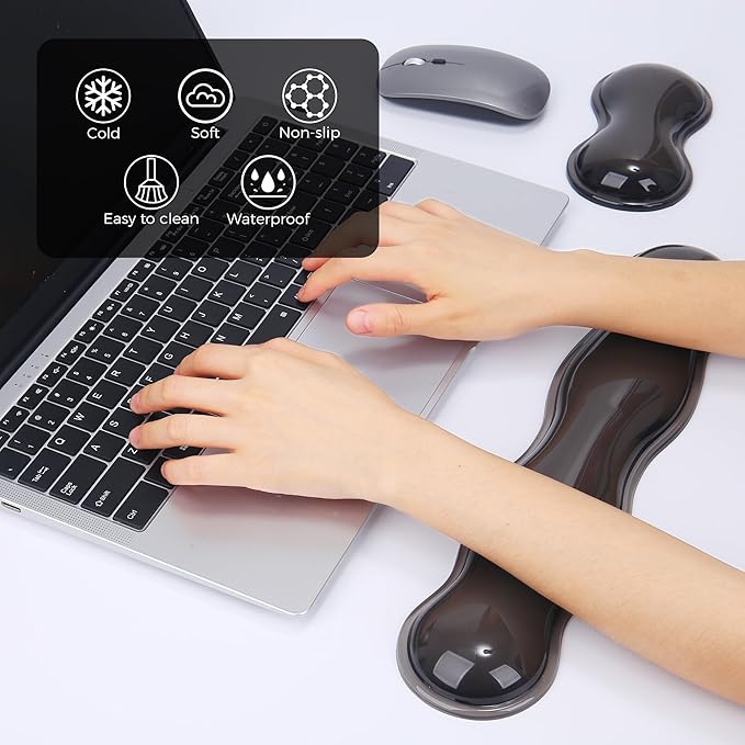 Gel Wrist Rest for Keyboard and Mouse, Wrist Rest for Keyboard, Mouse Wrist Support, Pain Relief, Cool Touch, Non-Skid, Keyboard Wrist pad