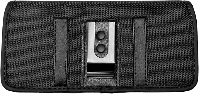 Nylon Cell Phone Holster for Google Pixel 5, Alcatel Insight, Tetra, Verso, Samsung Galaxy S10e, J3, LG Aristo 3/2 - Horizontal Case Canvas Waist Carrying Pouch with Belt Clip/Loops, Black