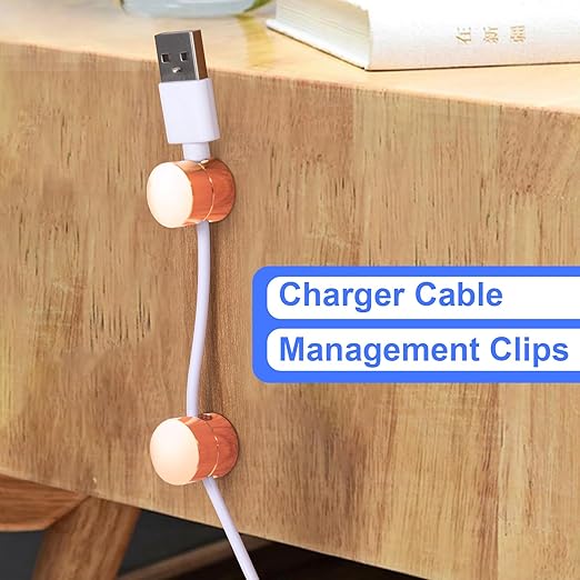 2 Sets Charger Holders for Cords, Rose Gold Color Adjustable Cable Anchor Holders, Adhesive Metal Cord Clips, Cable Management Wire Organizers for Desk, Office, Nightstand