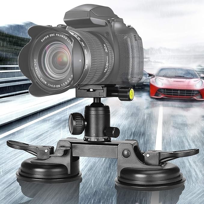 Professional Heavy Duty (20 lbs Load) DSLR Mirorrless Camera Suction Cup Car Mount Camcorder Vehicle Holder w/ 360°Panorama Ball Head + Quick Release Plate Compatible with Nikon Canon Sony RED BM