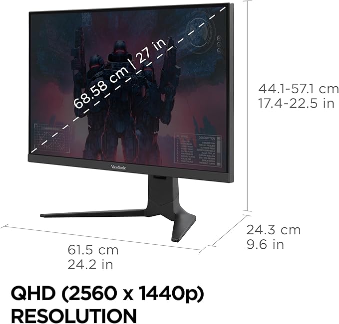 ViewSonic XG2736-2K 27 Inch 1440p IPS Gaming Monitor with 240Hz, 0.5ms FreeSync Premium, NVIDIA G-Sync Compatible, RGB Lighting, Advanced Ergonomics, HDMI, DP and 65W USB-C Inputs