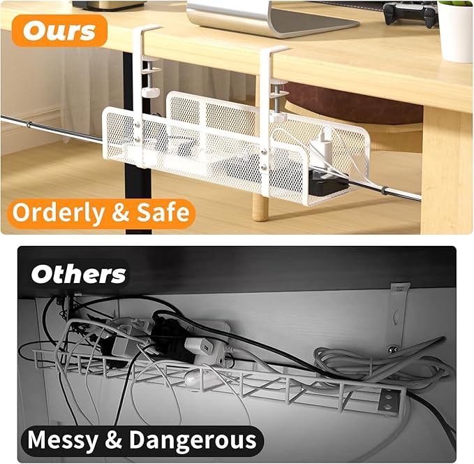 Under Desk Cable Management Tray, Wire Management Desk Cable Organizer Cable Management Box, Cord Organizer Storage for Office