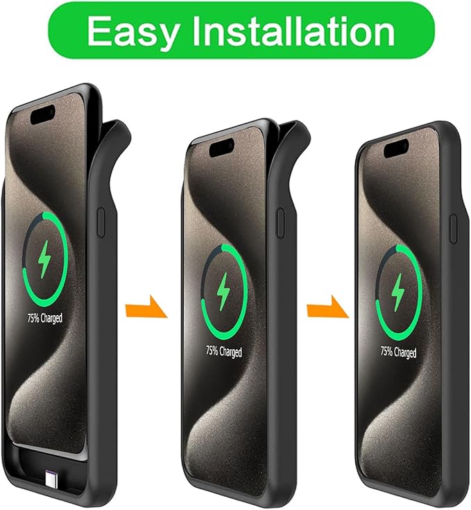 Battery Case for iPhone 15 Pro, 10000mAh Rechargeable Portable Charging Case with Wireless Charging, Compatible for iPhone 15 Pro (6.1 inch) with CarPlay, Extend Battery Pack Charger (Black)