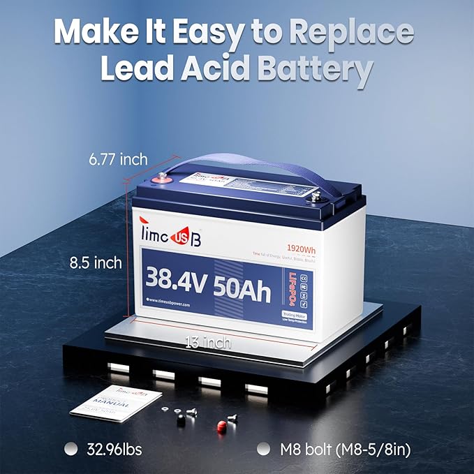 36 Volt Lithium Battery 50Ah for 36V Trolling Motor, Upgrade 1.2C Discharge 60A Current, 36V LiFePO4 Battery with Low Temp Protection, Up to 15000 Deep Cycle Lithium Battery Group31